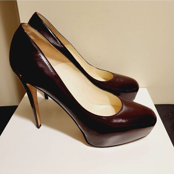 Brian Atwood Burgundy Patent Leather Hidden Platform Pumps Sz.8.5/40.5 Ret. $595 - Picture 3 of 7